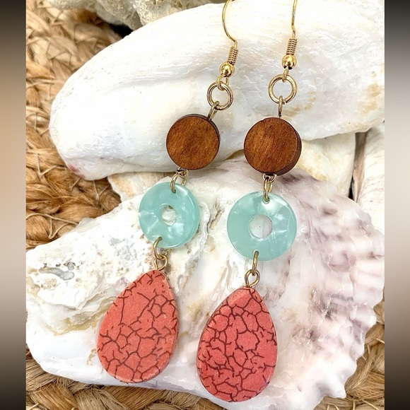 Colorful Wood & Bead Earrings - Picture 3 of 6